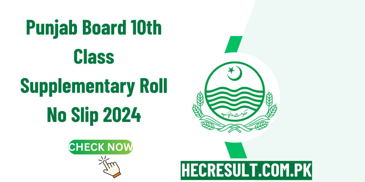 Punjab Board 10th Class Supplementary Roll No Slip 2024