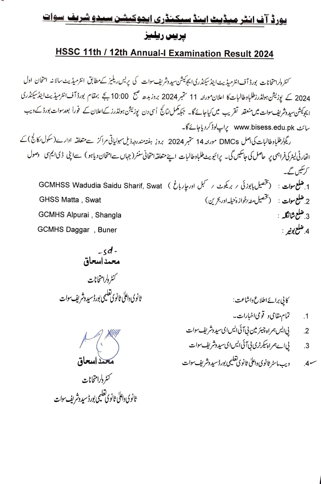 Swat Board Position Holders 2024