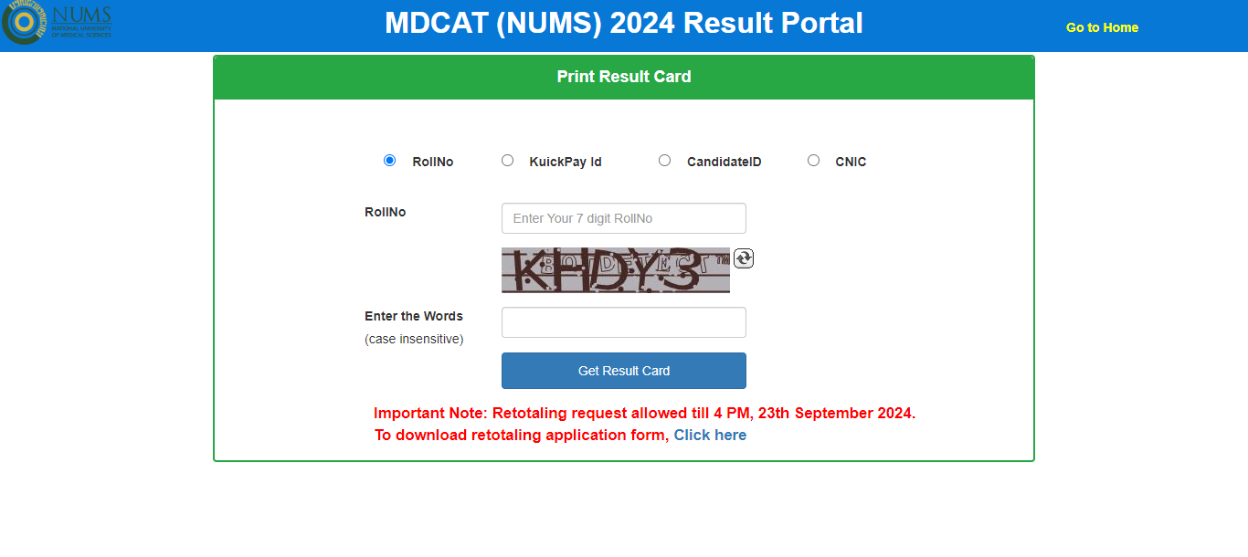 NUMS Mdcat Resul 2024